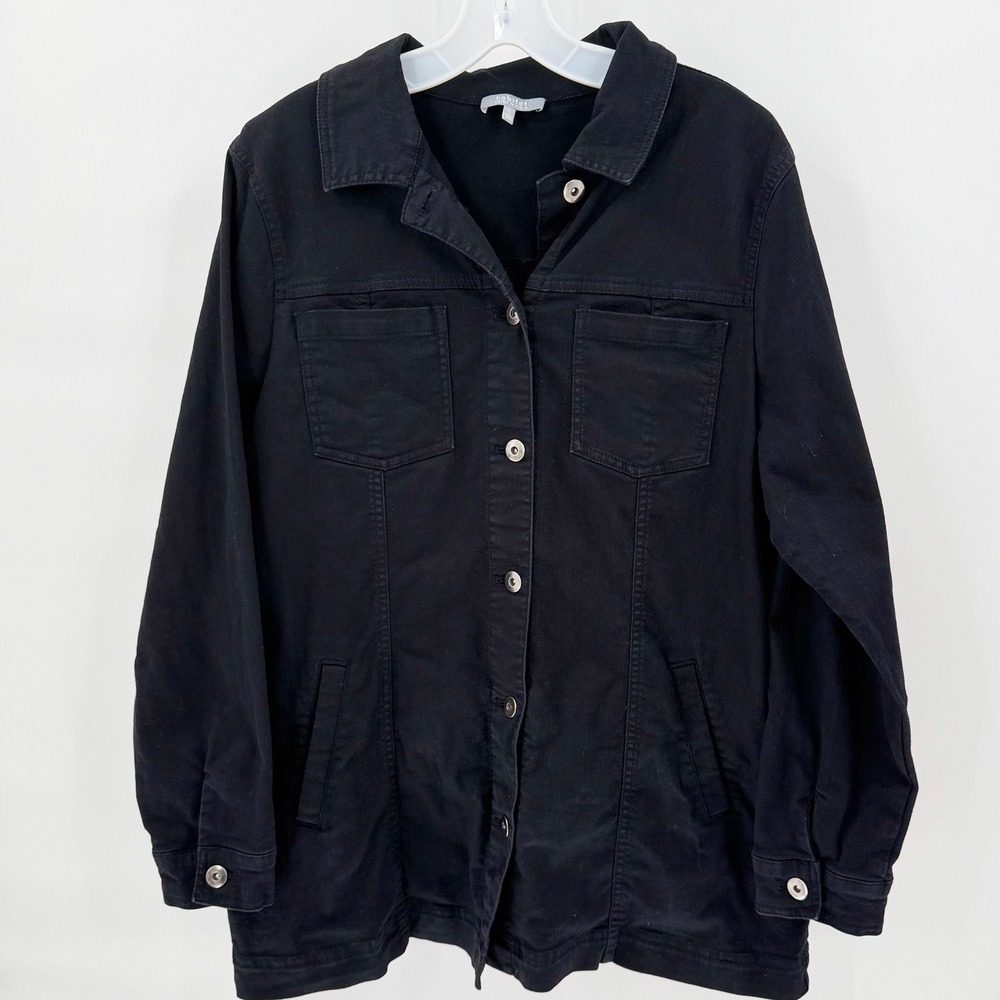 HABITAT Black Utility Jacket Women's Large Stretch Twill Button Front Longline